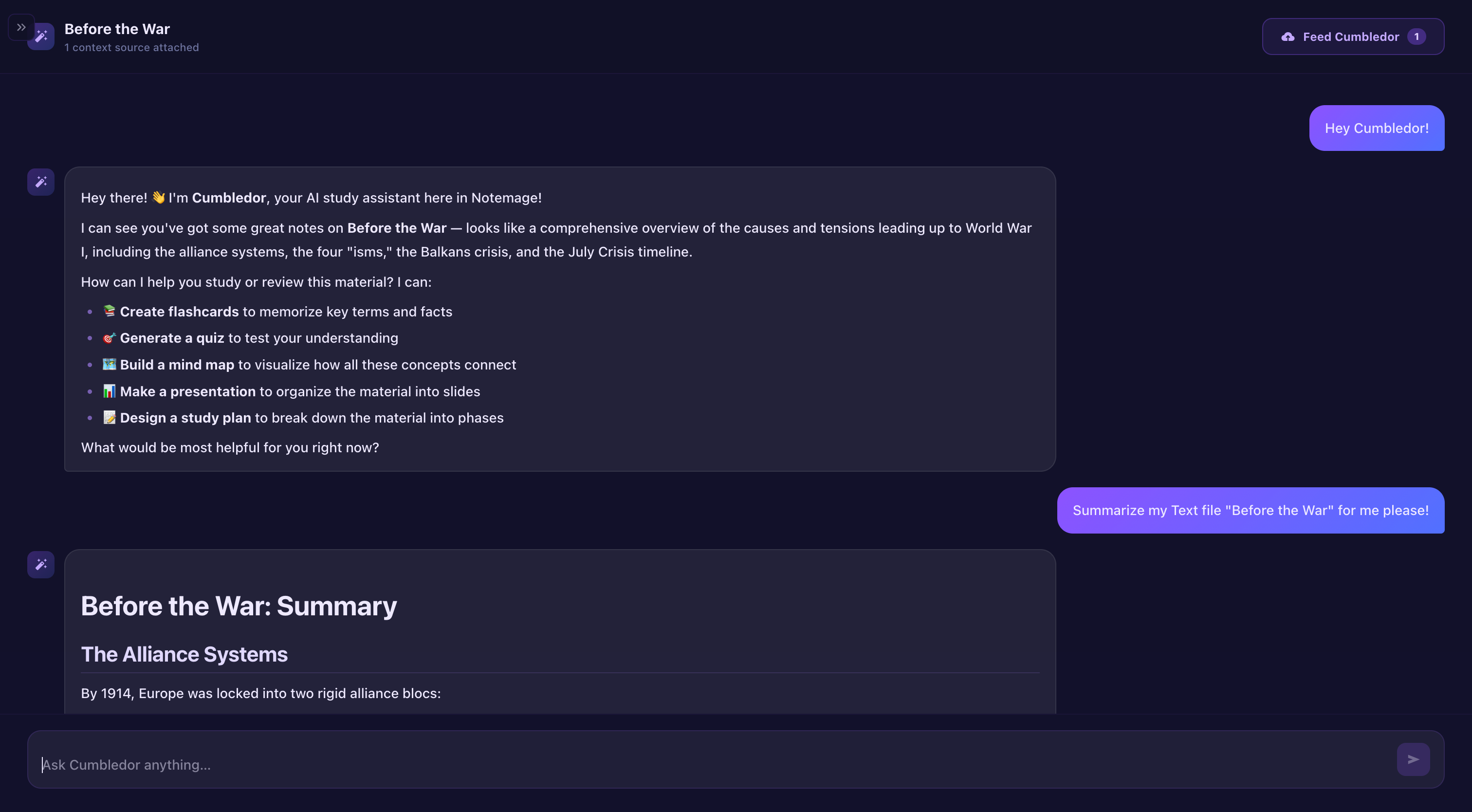 Mage AI chat answering a question from your notes
